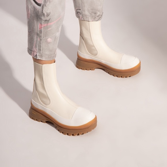 Stella McCartney Shoes - STELLA MCCARTNEY Trace Chelsea White Lug Sole Ankle Pull On Boot Logo Vegan